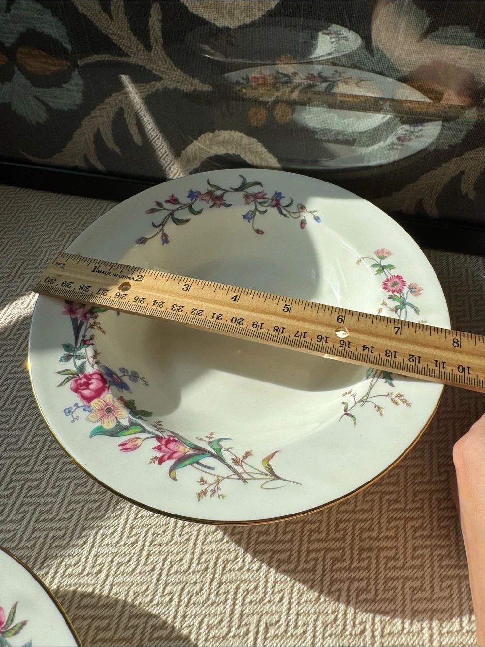 Vintage Wedgwood Bone China Floral Rim Soup Bowls Set of 3 England Gold Trim